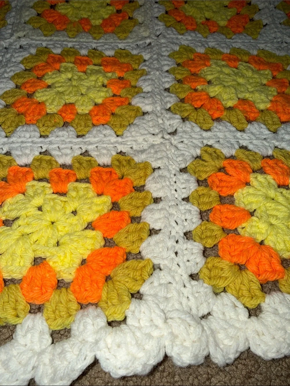 Hand Crafted Yellow Orange Cream Crochet Granny Square Throw Blanket